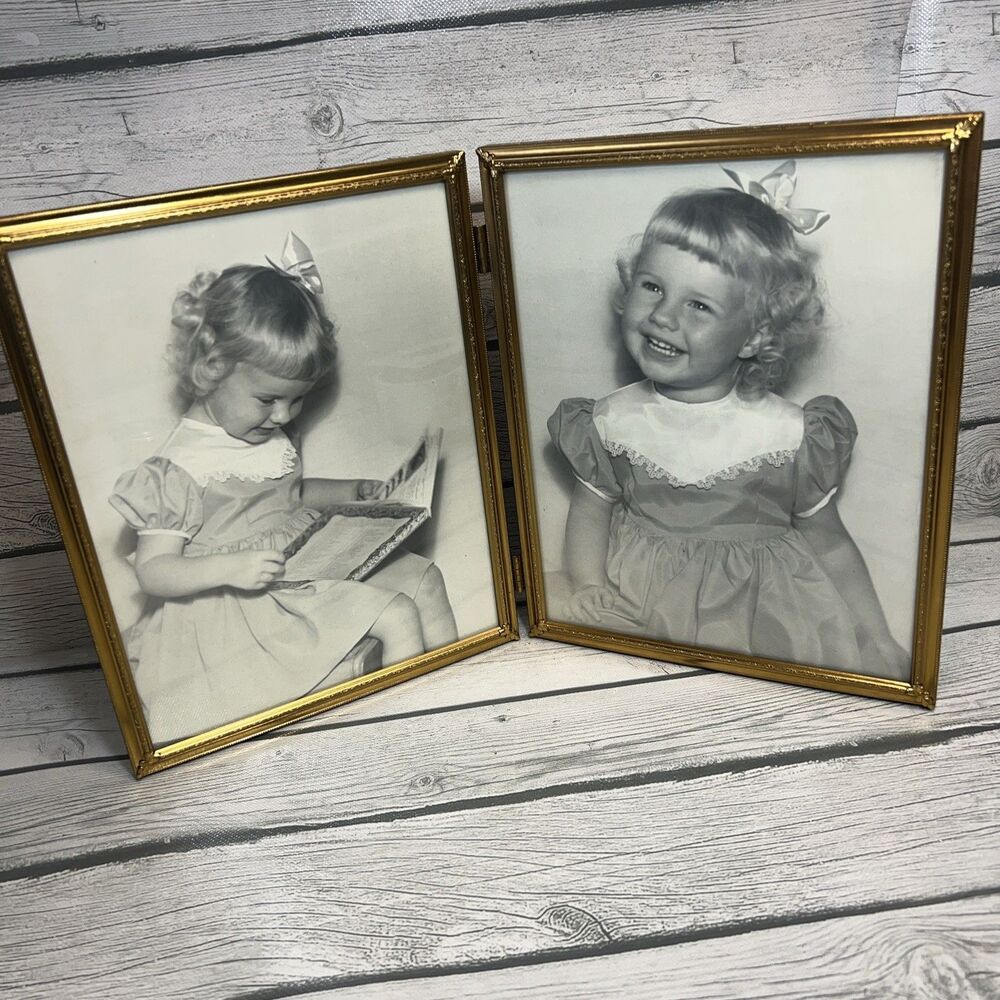 Vintage MCM Ornate Gold Tone Metal Bi-Fold Double 8x10 Hinged Picture Frame